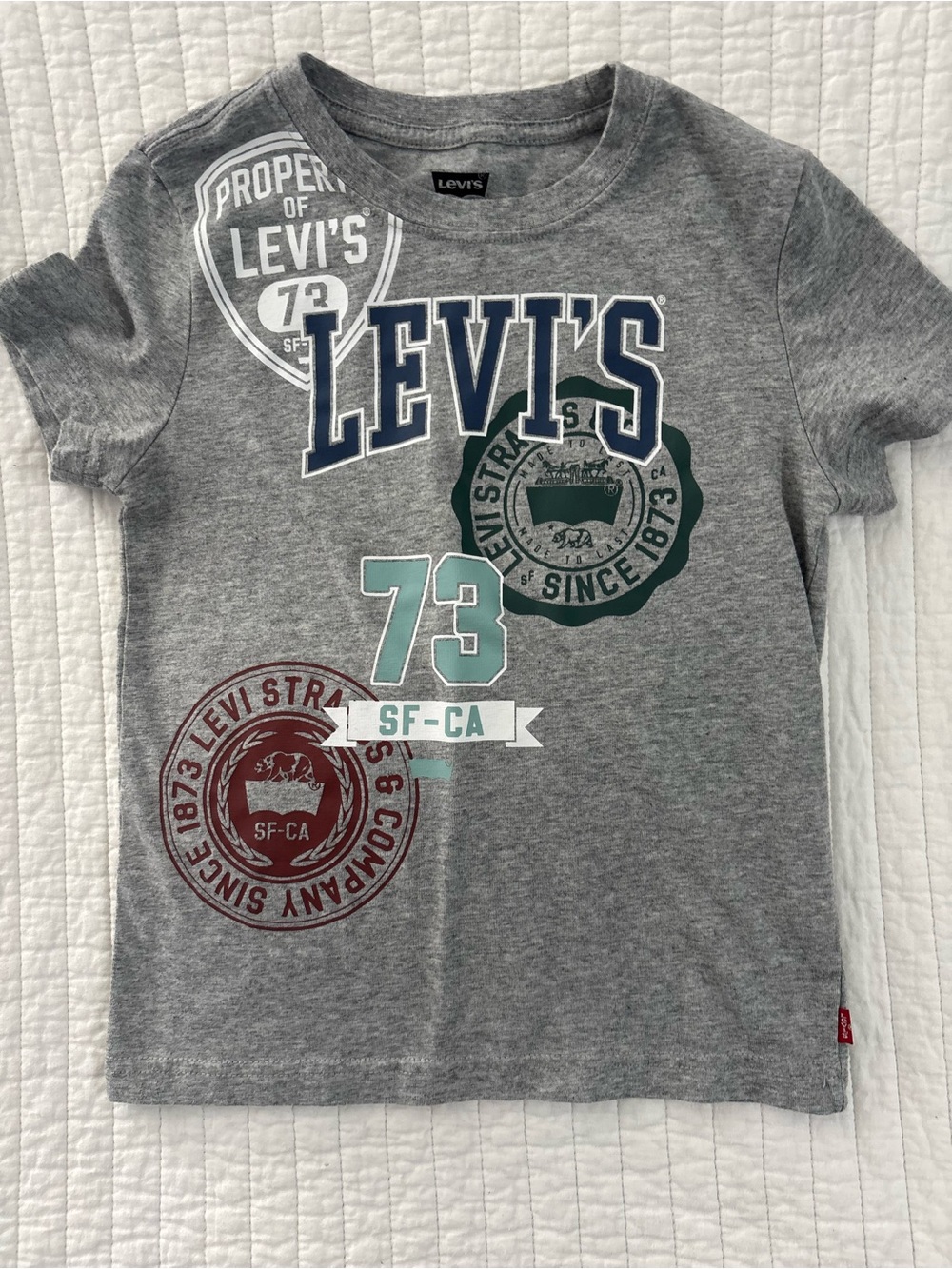 Levi's Gray Short-Sleeve Graphic Tee with Multicolor Logos